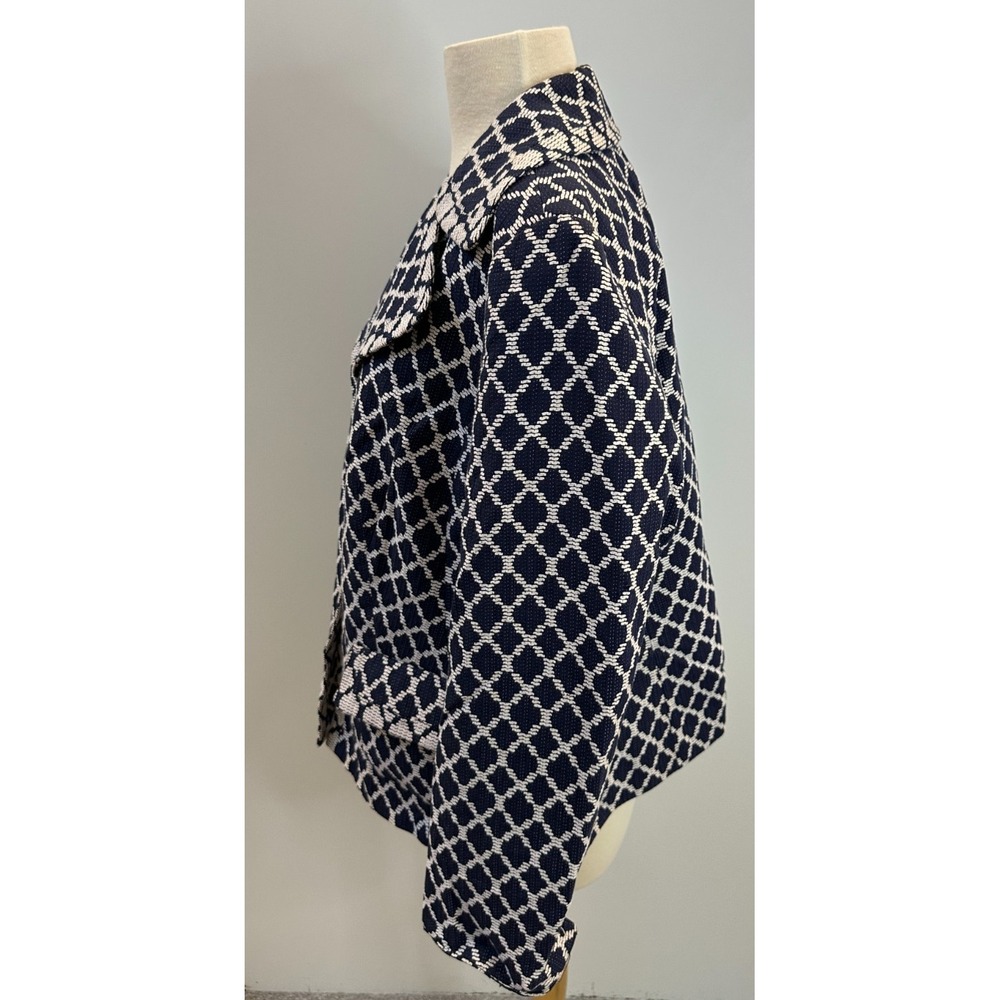 Talbots Diamond Lattice Cotton Blazer Jacket Plus Size 14W Navy White Office - Picture 8 of 13